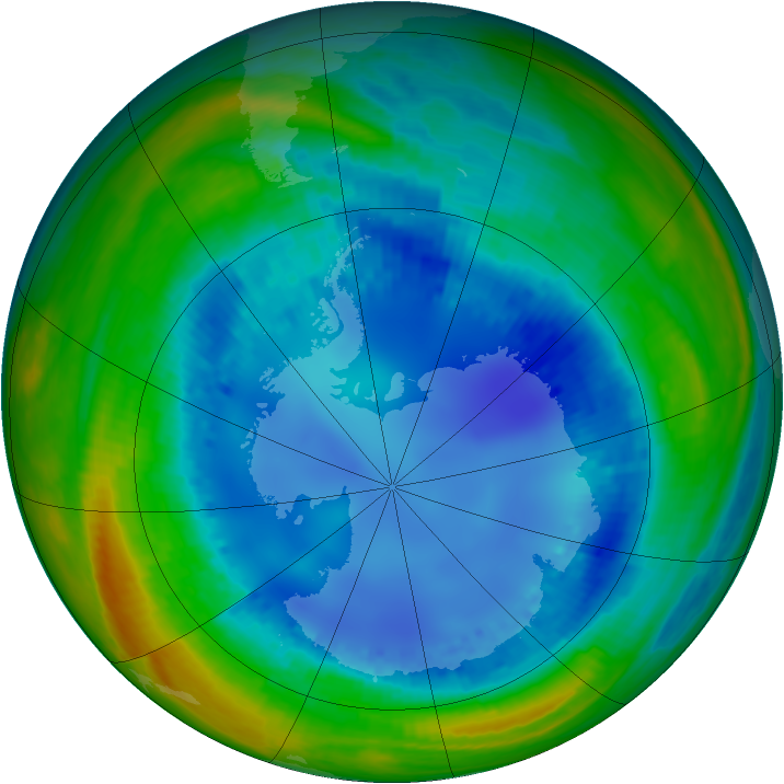 Antarctic ozone map for 14 August 2001